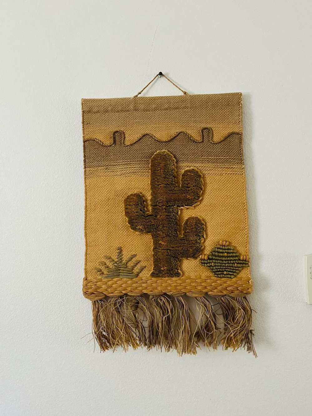 Handwoven Desert Cactus Wall Hanging in Tan and Brown 16/20 inches